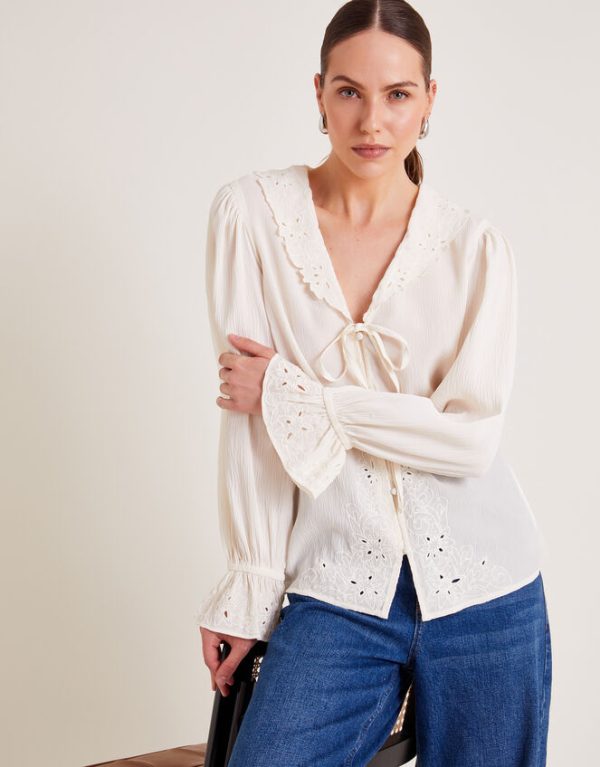 Monsoon Clare Cutwork Blouse Ivory