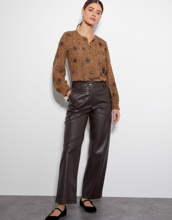 Monsoon Parker Faux Leather Trousers Brown