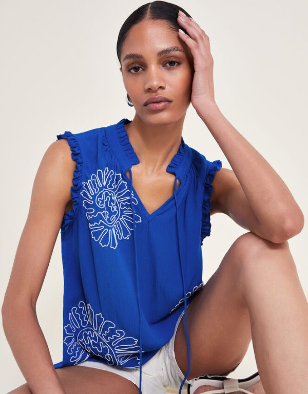 Monsoon Meena Embroidered Top Blue