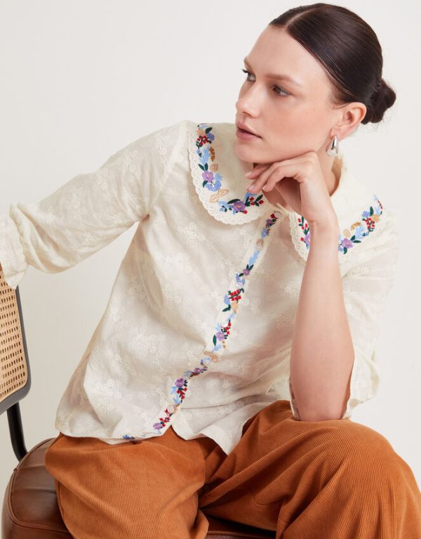 Monsoon Clara Embroidered Shirt Ivory