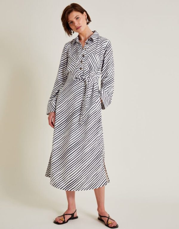 Monsoon Sabitha Stripe Midi Shirt Dress Black