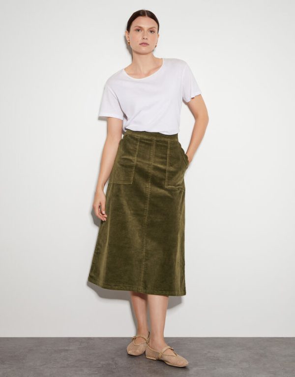 Monsoon Malika Corduroy Midi Skirt Green