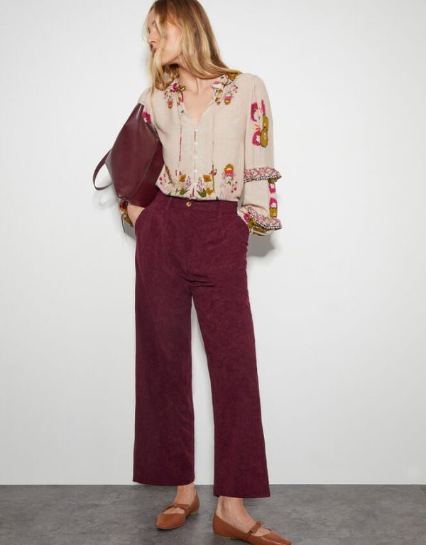 Monsoon Samira Corduroy Wide Leg Trousers Red