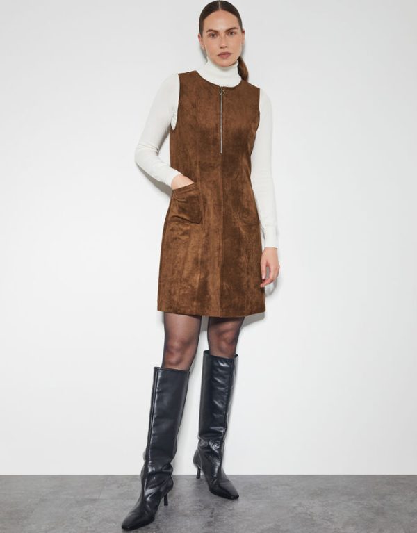 Monsoon Amber Suedette Pinafore Dress Brown