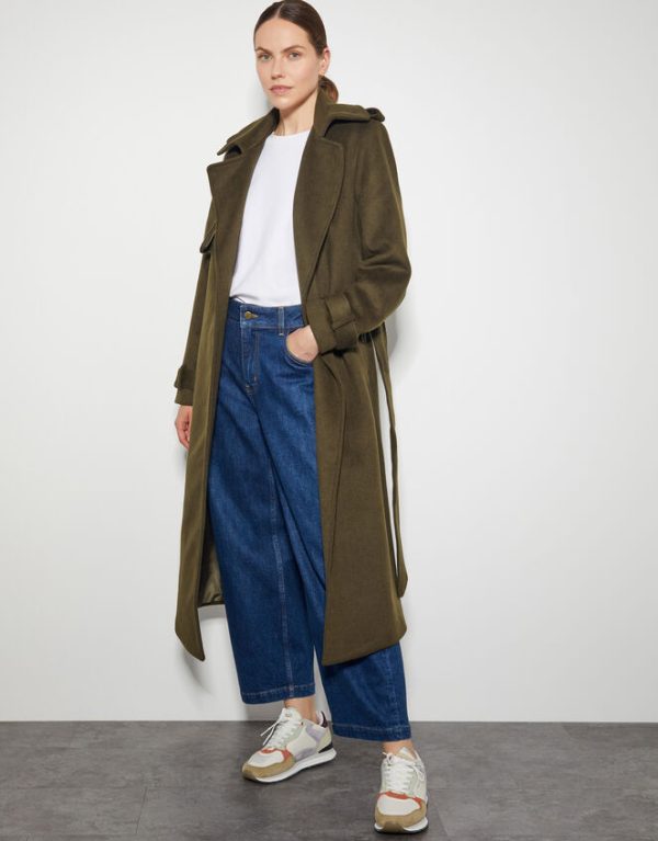 Monsoon Ollie Belted Trench Coat Green