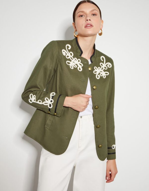 Monsoon Eden Cornelli Embroidered Jacket Green