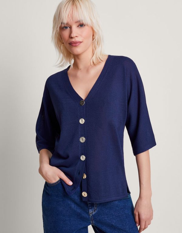 Monsoon Bea Short Sleeve Cardigan Blue