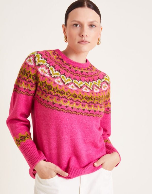 Monsoon Fern Fair Isle Jumper Pink