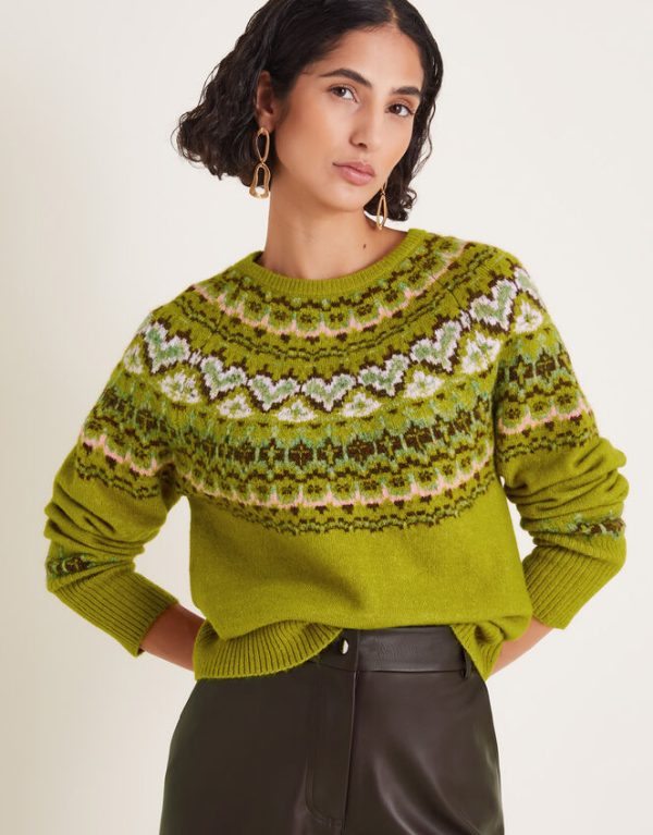 Monsoon Fern Fair Isle Jumper Green