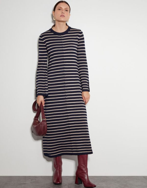 Monsoon Shaw Stripe Midi Jumper Dress Blue