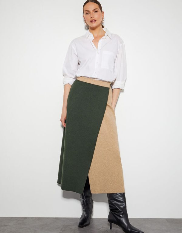 Monsoon Nellie Two-Tone Knit Skirt Green