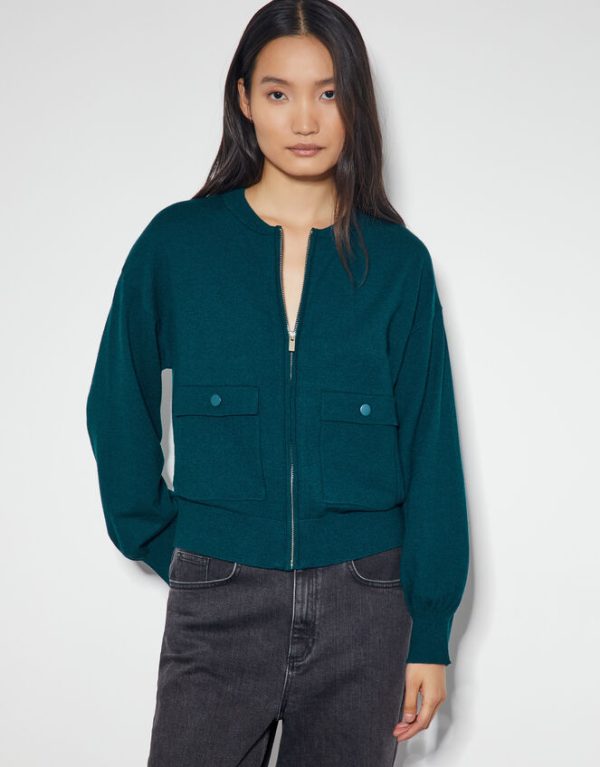 Monsoon Nora Knit Bomber Jacket Teal