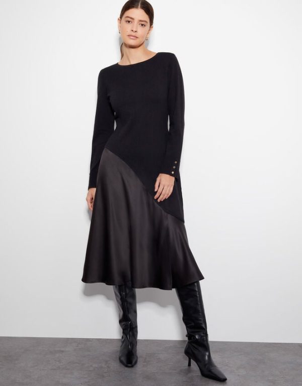 Monsoon Saz Satin Knit Dress Black