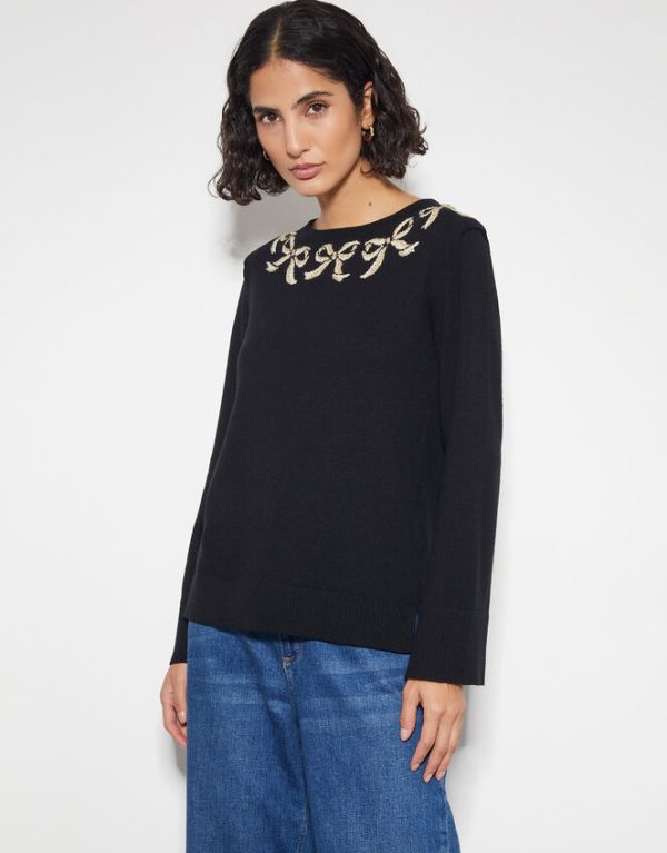 Monsoon Bree Bow Neck Jumper Black