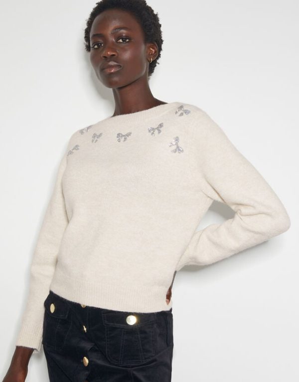 Monsoon Mal Glitter Bow Jumper Ivory