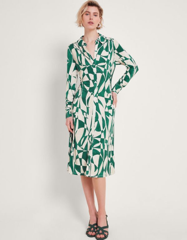 Monsoon Print Shirt Dress Green