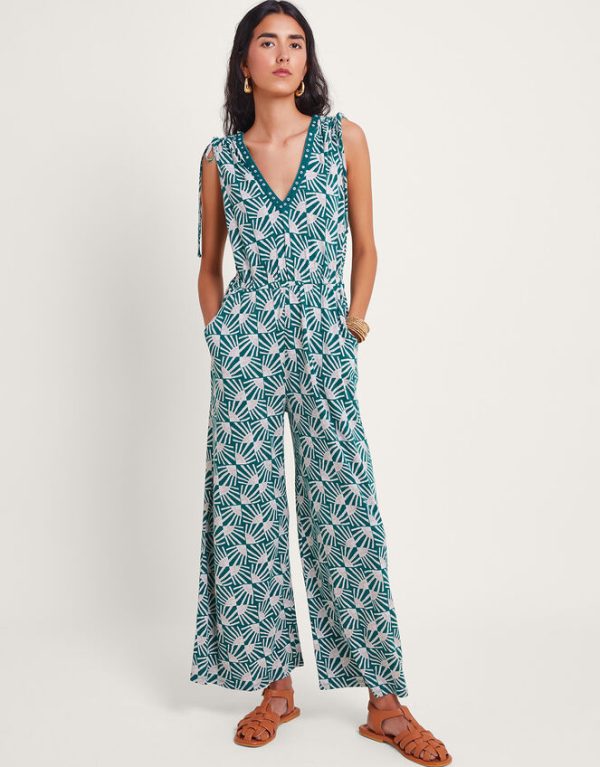 Monsoon Rosana Sleeveless Print Jumpsuit Teal