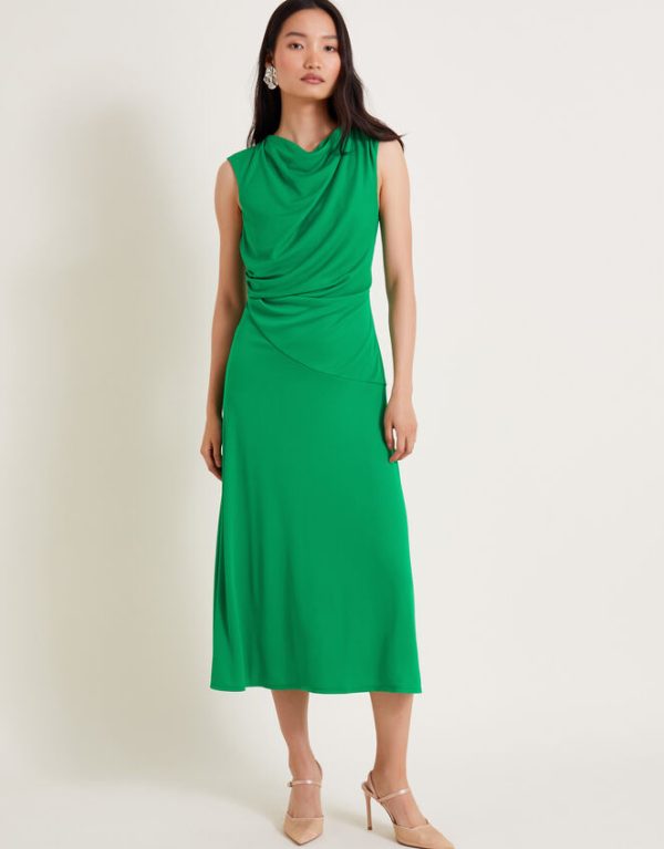 Monsoon Debra Drape Jersey Dress Green