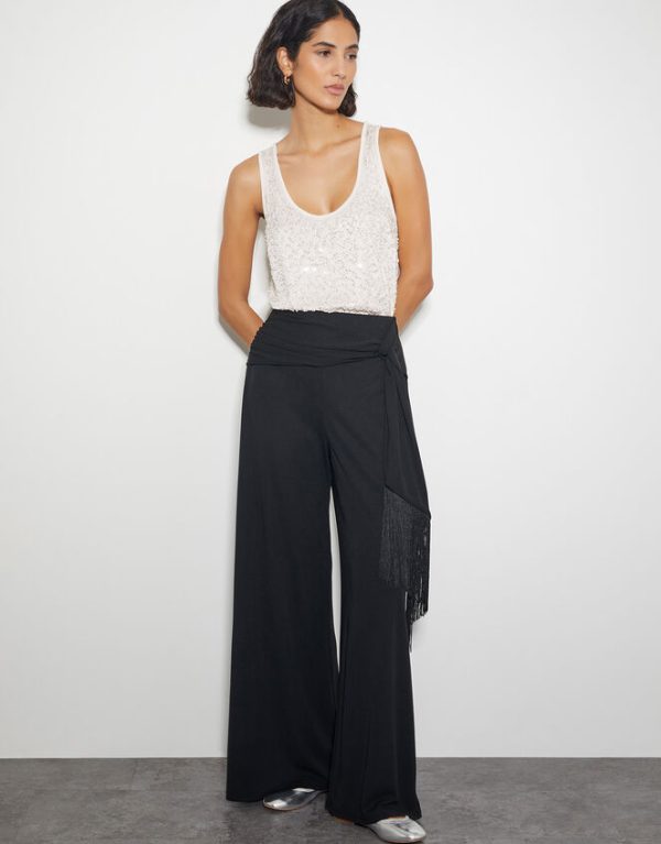 Monsoon Tanya Tassel Wide Leg Trousers Black