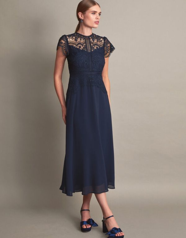 Monsoon Monica Lace Midi Dress Blue