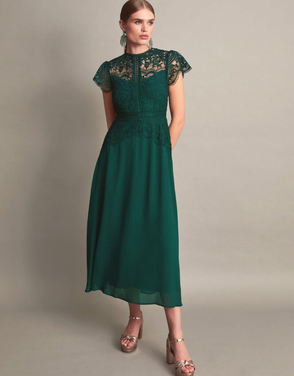 Monsoon Monica Lace Midi Dress Green