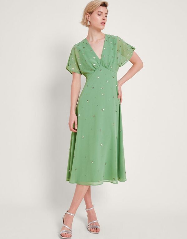 Monsoon Leona Embellished Dress Green