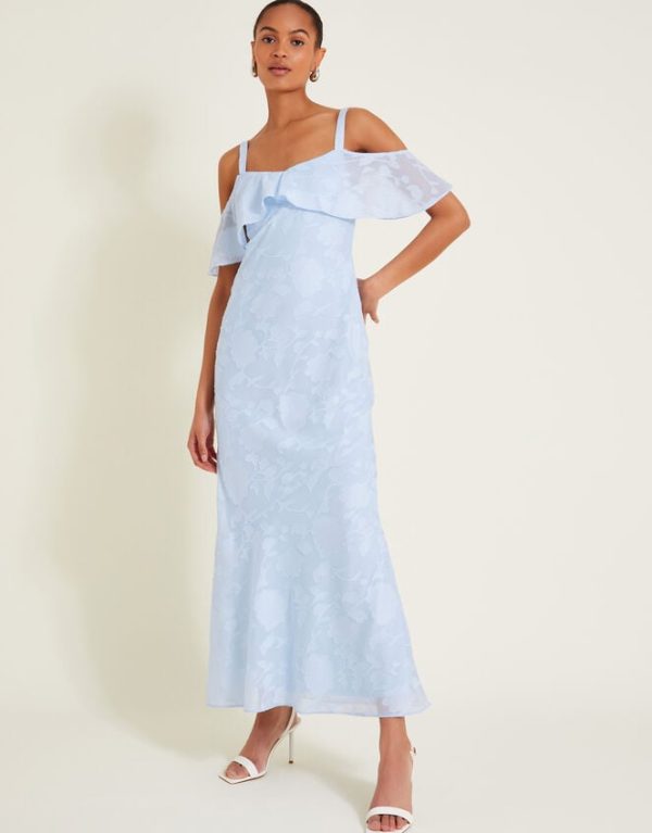 Monsoon Briella Burnout Ruffle Dress Blue