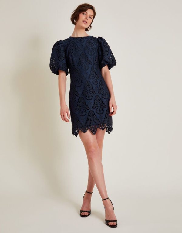 Monsoon Lila Lace Tunic Mini Dress Blue