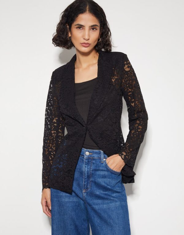 Monsoon Lola Floral Lace Blazer Black