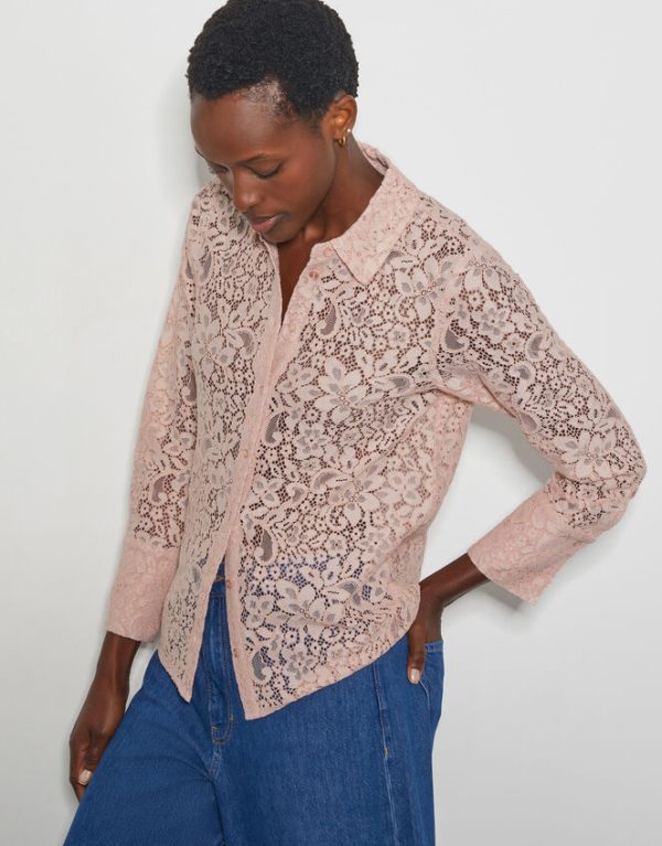 Monsoon Lia Floral Lace Shirt Pink