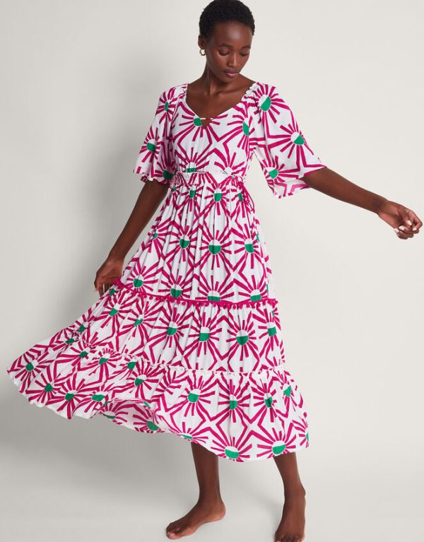 Monsoon Zamora Geometric Sun Dress Pink