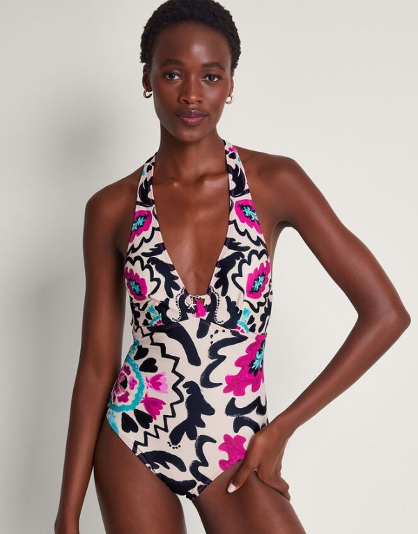 Monsoon Avelle Halterneck Swimsuit Cream