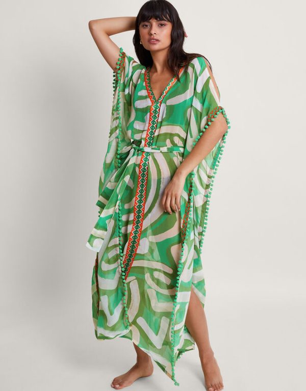 Monsoon Posy Print Maxi Kaftan Green - Image 2