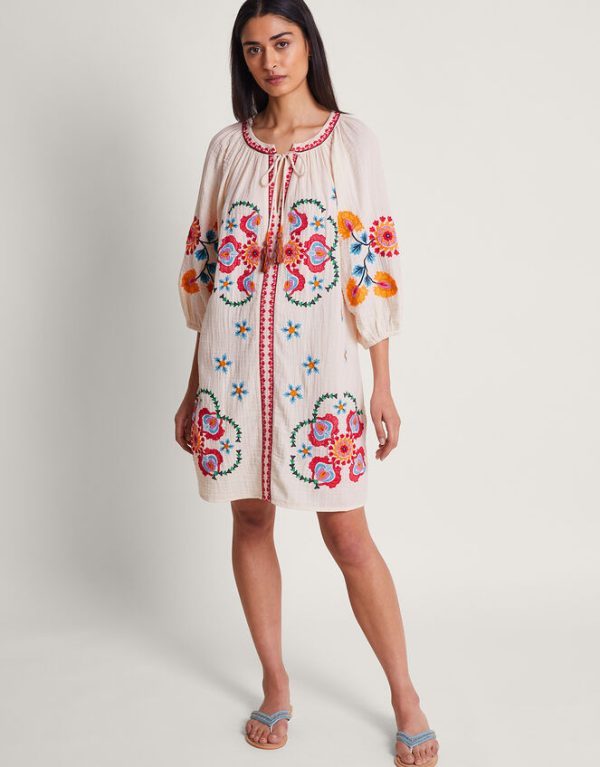 Monsoon Opal Embroidered Kaftan Dress Ivory