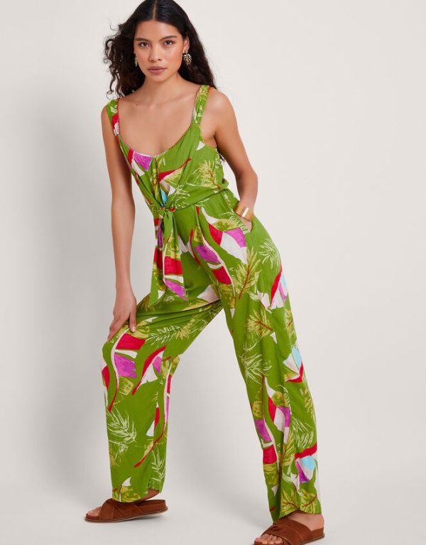 Monsoon Amina Floral Jumpsuit Green