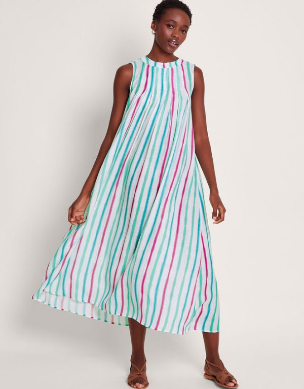 Monsoon Sally Stripe Dress Ivory