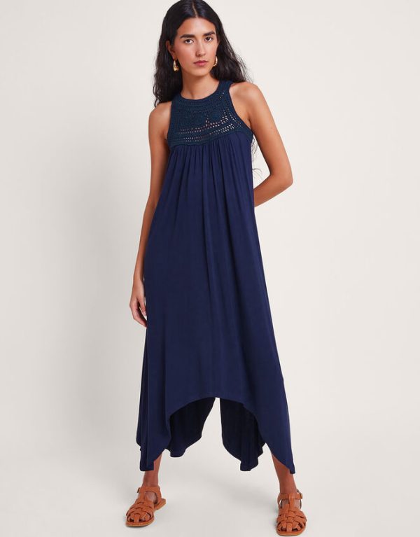 Monsoon Darcy Crochet Dress Blue