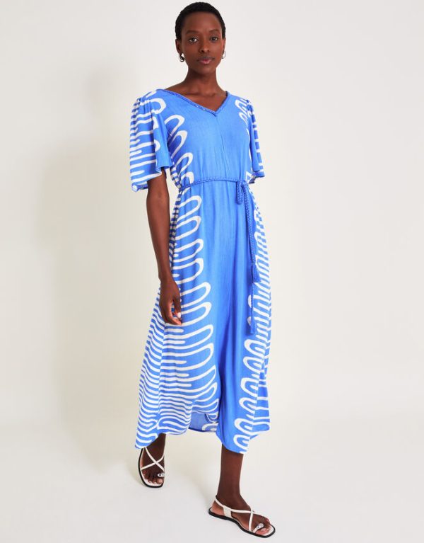 Monsoon Orla Print Dress Blue