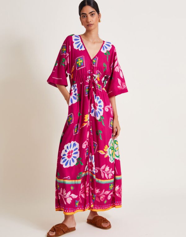 Monsoon Prim Floral Maxi Dress Pink