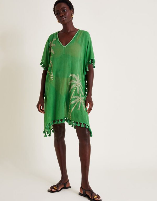 Monsoon Priscilla Embellished Kaftan Dress Green