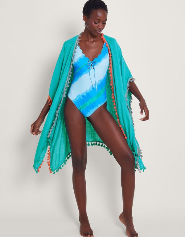 Monsoon Contrast Tassel Beach Cover-Up Blue