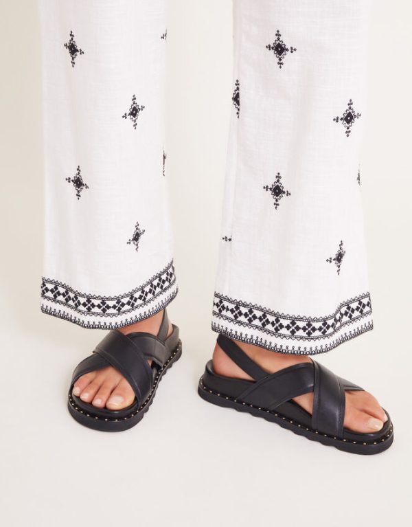 Monsoon Leather Cross-Over Strap Sandals Black