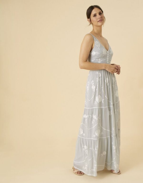 Monsoon Alexis Embellished Maxi Dress Silver