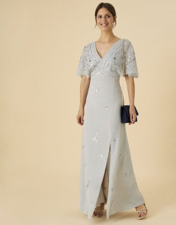 Monsoon Elena Embellished Maxi Dress Silver