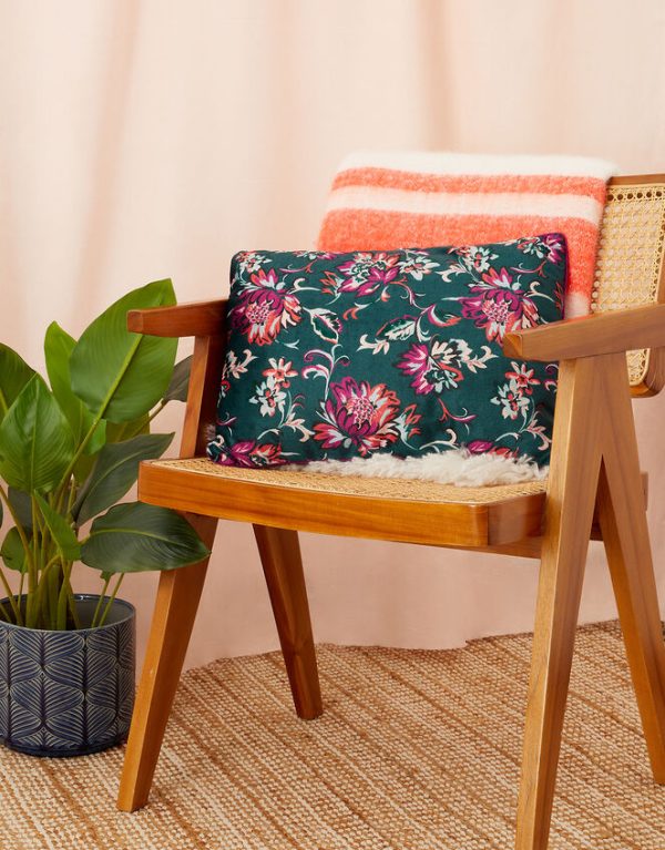 Monsoon Velvet Floral Print Rectangular Cushion