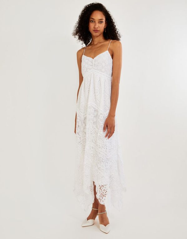 Monsoon Carla Lace Hanky Hem Bridal Maxi Dress Ivory