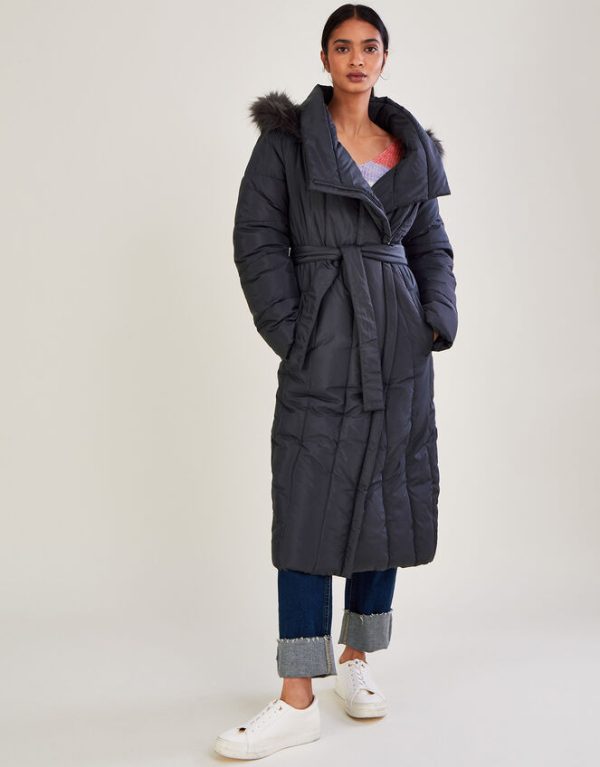 Monsoon Vera Vertical Stitch Padded Coat with Recycled Polyester Grey