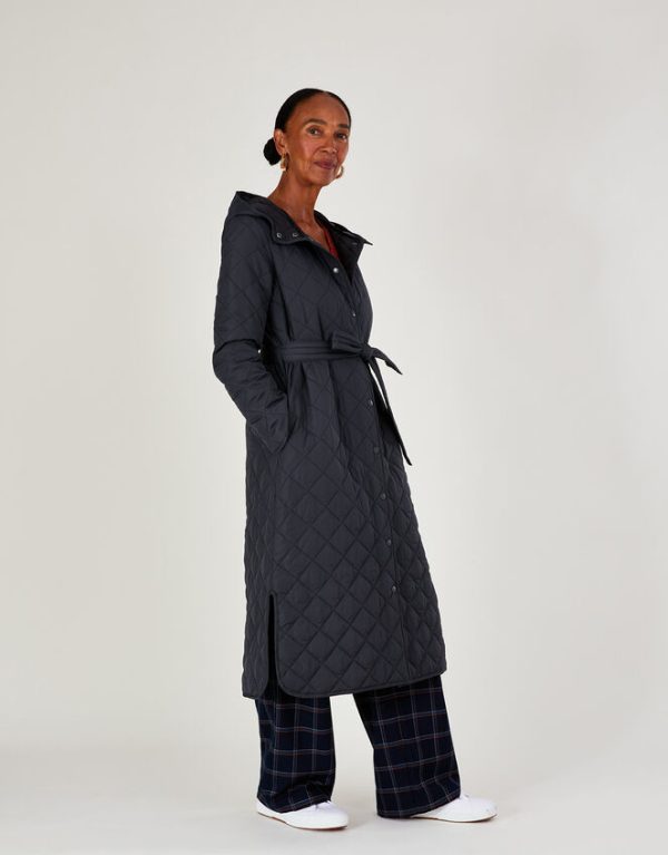 Monsoon Quinn Quilted Hooded Longline Coat in Recycled Polyester Grey