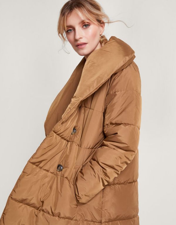 Monsoon Shannon Shawl Collar Padded Coat Camel