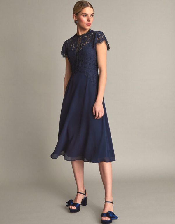 Monsoon Louise Lace Midi Dress Blue